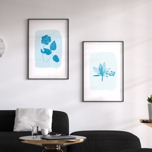 PRESSED FLOWER Wall Art | Set of Two Prints | Minimal Wall Art Set | Pressed Flower Art | Blue Flower Art Print