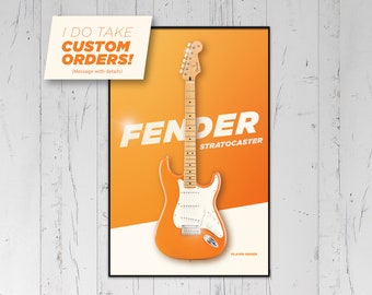 Stampa FENDER Stratocaster / Poster del musicista / Stampa digitale di chitarra elettrica / Arte della parete di chitarra arancione / Stampa artistica di chitarra