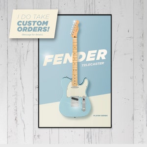 SONIC BLUE FENDER Telecaster | Electric Guitar Wall Art | Fender Guitar Poster | Man Cave Decor | Guitarist Gift for Him | Musician Poster
