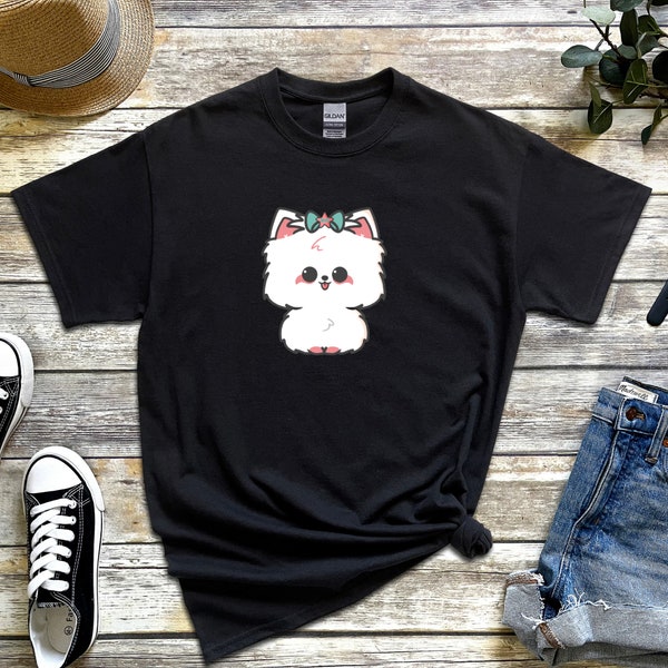 White Puppy with Bow T-Shirt | Yorkshire Terrier Sitting Smiling Funny Meme Shiba Inu Corgi Pug White Dog Purse White Poodle Puppy Pup