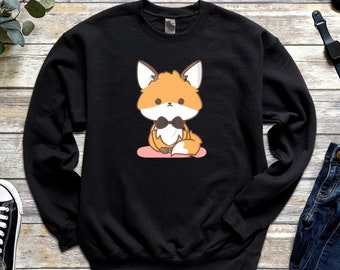 Fox Wearing Bow Tie Sweatshirt | Fancy Cute Fox Kawaii Clothing Waiter Animal Gift for Her Valentines Day Girlfriend Boyfriend Date Funny