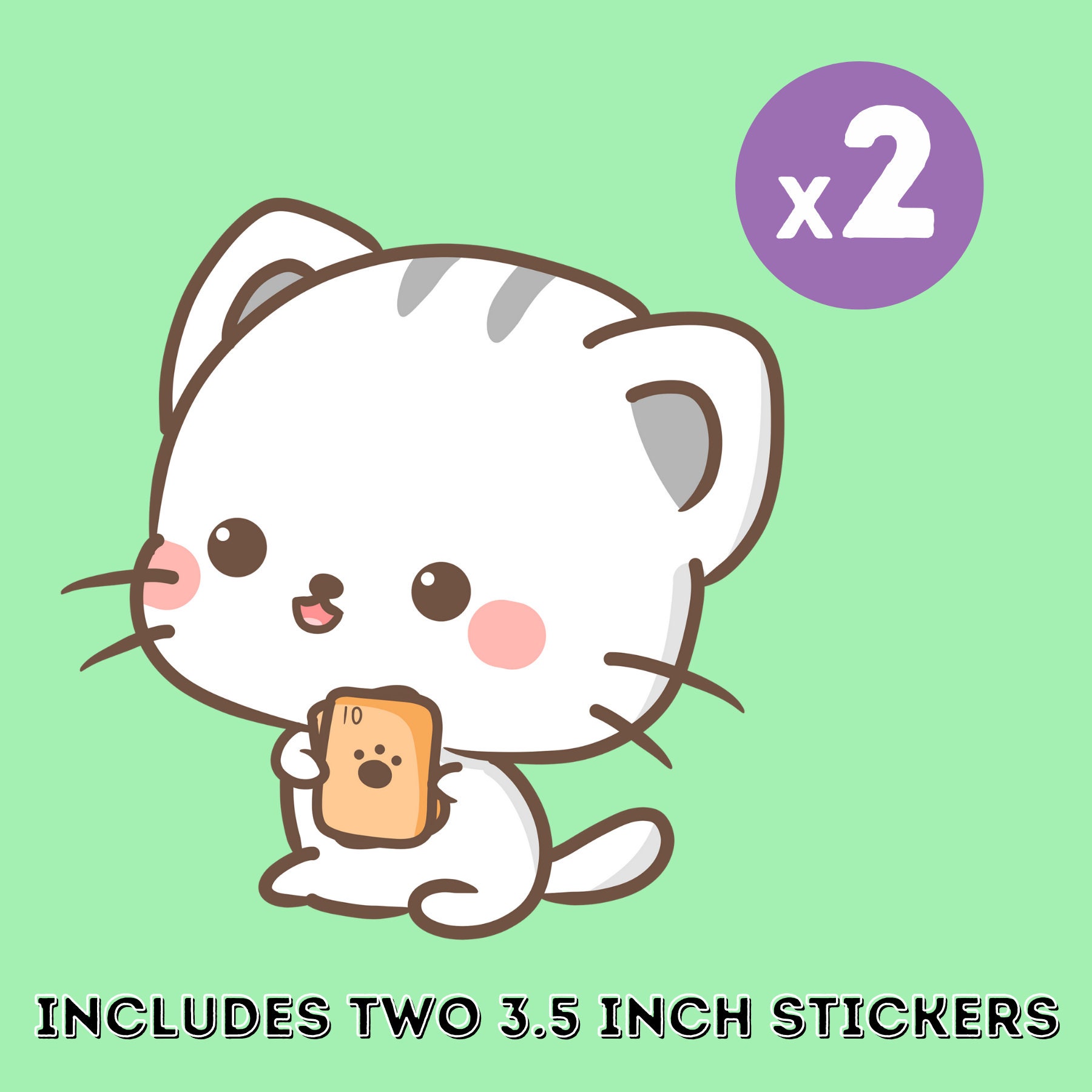 Cute Cat With Playing Card Sticker 2-pack Kawaii Neko Kitten - Etsy