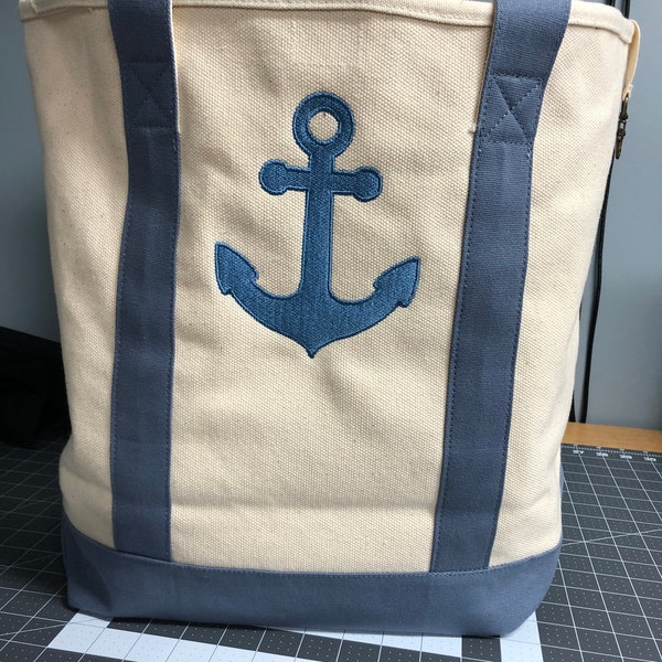 Heavy canvas tote bag with embroidered anchor