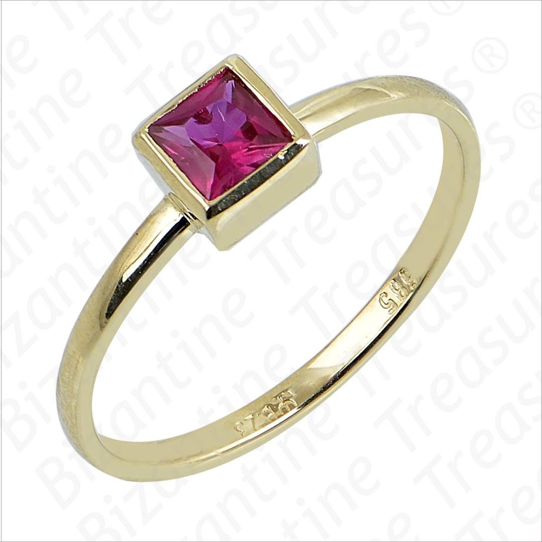 14K Gold Ring, Ruby Square Ring, Handmade Ring, Princess Cut Solitaire ...