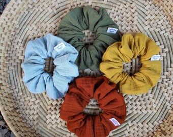 Crinkle Double Gauze Mustard Yellow, Army Green, Rust, Grayish Green Scrunchie Hair Accessory Ponytail Holder I Fall Scrunchie