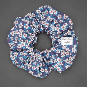 Liberty Fabrics Tana Lawn Ffion Blue White Print Scrunchie Hair Accessory Ponytail Holder Floral
