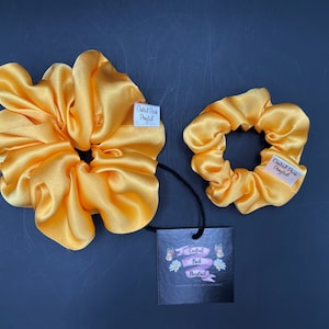 Marigold Golden Yellow 100% Pure Silk Charmeuse Scrunchie Ponytail Holder Hair Tie, Regular or Small