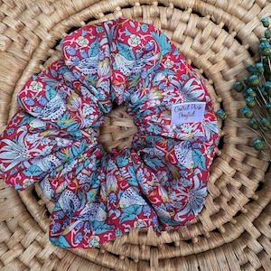 Liberty Fabrics Tana Lawn Strawberry Thief Red Scrunchie Hair Accessory Ponytail Holder Floral