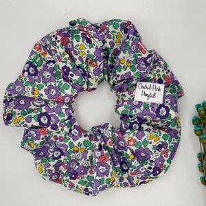 Liberty Fabrics Tana Lawn Betsy R Purple Print Scrunchie Hair Accessory Ponytail Holder Floral