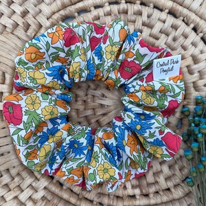 Liberty Fabrics Tana Lawn Poppy and Daisy M Print Scrunchie Hair Accessory Ponytail Holder Floral