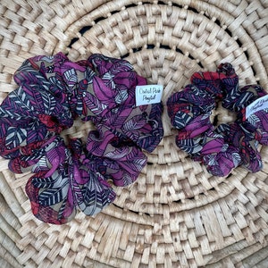 Liberty Fabrics Silk Chiffon Dakota Feathers Print Red Scrunchie Ponytail Holder Hair Tie, Regular or Small