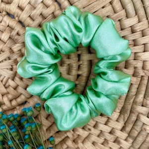 Mini Green Metallic Foil Satin Skinny Hair Accessory Ponytail Holder