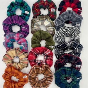 Flannel Scrunchie Fall Autumn Winter Hair Accessory Ponytail Holder Plaid Check Tartan Houndstooth