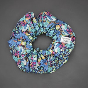 Liberty Fabrics Tana Lawn Strawberry Thief Navy Blue Print Scrunchie Hair Accessory Ponytail Holder Floral