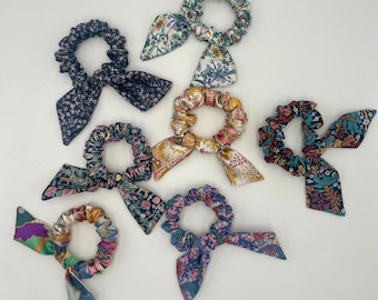 Liberty Fabrics 100% Silk Print Scrunchie Knot Bunny Ear Knot Bow Tie Hair Accessory Ponytail Holder Floral