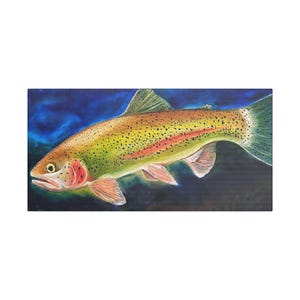 Impression d'art truite arc-en-ciel, décoration de pêche, art mural nature, cadeau pour les amoureux de la nature, accessoires de maison rustiques, art de poisson vintage, décoration de maison au bord du lac