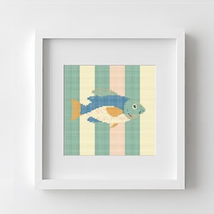 Sea Fish cross stitch pattern. PDF Instant Download. Easy chart for beginners. Retro marine sea life Embroidery PDF Digital Download