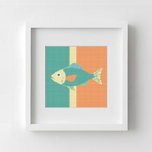 Sea Fish cross stitch pattern. PDF Instant Download. Easy chart for beginners. Retro marine sea life Embroidery PDF Digital Download