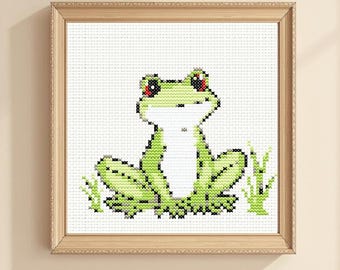 Mini Frog Cross Stitch Pattern: Easy Animal Embroidery (PDF Download)