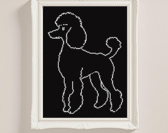 Poodle Cross Stitch Pattern: Black and White Minimalist Dog Embroidery (PDF Download)