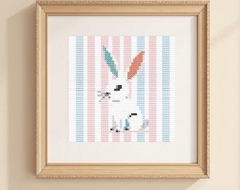 Mini weißer Hase Kreuzstich Stickmuster: Easy Bunny Embroidery 10x10 cm