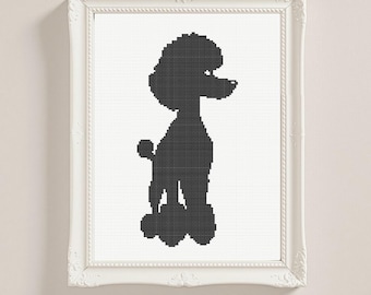 Poodle Cross Stitch Pattern: Minimalist Black Dog Silhouette Embroidery Chart (PDF Download)