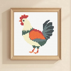 鶏のクロスステッチパターン、鶏の刺繍、モダンファームクロスステッチ