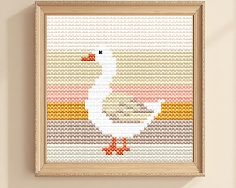 Mini Goose Cross Stitch Pattern: Pastel Farmhouse Embroidery (PDF Download)