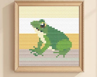 Mini green Frog cross stitch pattern. PDF Instant Download. Animal Easy chart for beginners. Cute frog Embroidery PDF, Digital Download