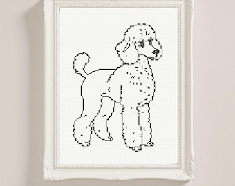Poodle Cross Stitch Pattern: Minimalist Black and White Dog Embroidery Chart (PDF Download)
