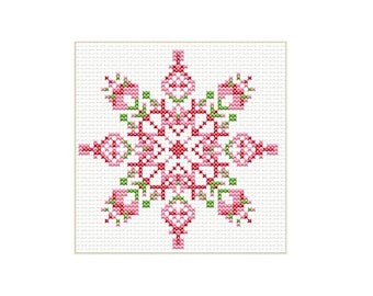 Christmas snowflake cross stitch pattern: PDF Download. DIY gift embroidery chart for beginner. Folk Christmas ornament x-stitch pattern