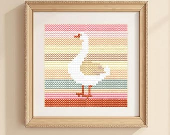 Mini Goose Cross Stitch Pattern: Pastel Farmhouse Embroidery (PDF Download)