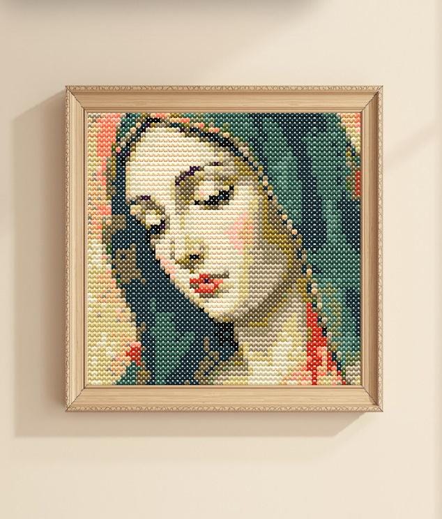 聖母マリアのクロスステッチ図案：小さな肖像刺繍（PDFダウンロード