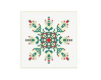 Christmas snowflake cross stitch pattern: PDF Download. DIY gift embroidery chart for beginner. Handmade Christmas ornament x-stitch pattern