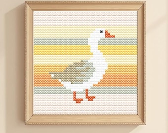Mini Goose Cross Stitch Pattern: Pastel Farmhouse Embroidery (PDF Download)