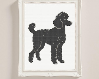 Poodle Cross Stitch Pattern: Minimalist Black Dog Silhouette Embroidery Chart (PDF Download)