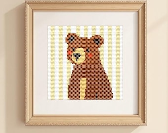 Mini bear cross stitch pattern PDF Instant Download. Wild animal Easy chart for beginners. Cartoon Cute Bear Embroidery PDF Digital Download