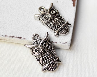 5 pieces - owl pendant silver - 23 x 14 mm
