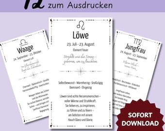 Sternzeichen Kärtchen Vorlage PDF – Karten zum Ausdrucken und Ausschneiden mit Bedeutung, DIY Printable Download