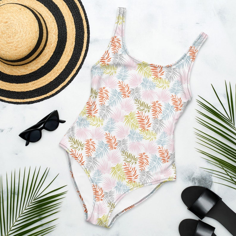 Pink Palm Leaf One-piece Swimsuit Summer Swimwear Fun - Etsy