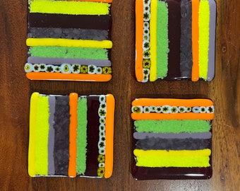 Colorful Mille Fused Glass Coasters  - Barware - Home Decor