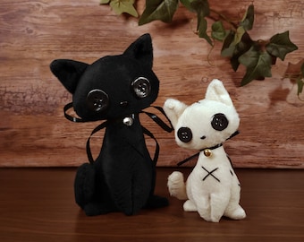 Sitting Cat With Bell - 2 Size Options - Black or White