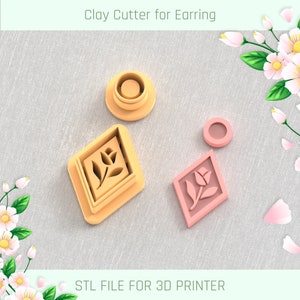 Spring Rose Stamp Earring Clay Cutter, Floral Earring, Spring Clay Cutters, 5 Sizes, STL Earring, Digital STL File