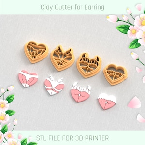 Valentine's Day Heart Frames Clay Cutter, Valentines Day Polymer Clay Cutter, 5 Sizes, STL Earring, Digital STL File