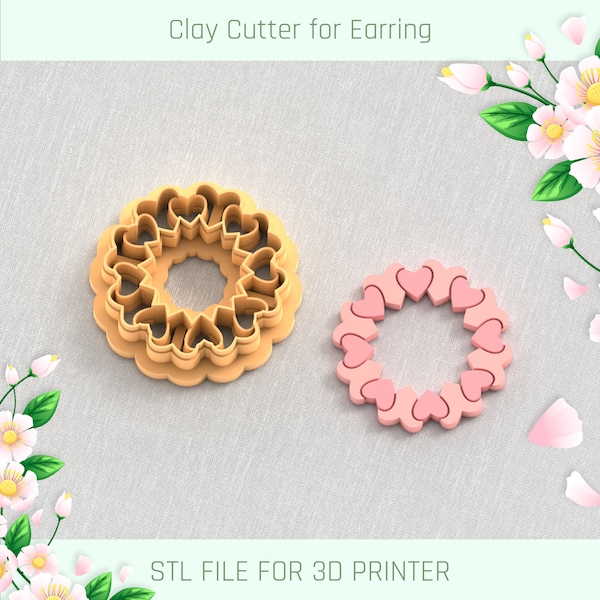 Valentine's Day Hearts Circle Clay Cutter, Valentines Day Polymer Clay Cutter, 5 Sizes, STL Earring, Digital STL File