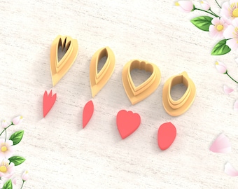 Flower Petals Set C Clay Cutter, Spring Clay Cutters, STL Earring, 4 Sizes, Digital STL File