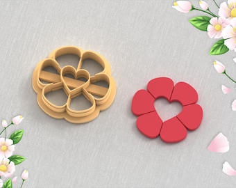 Flower Heart Clay Cutter: Earring DIY, 5 Sizes (Digital STL File)