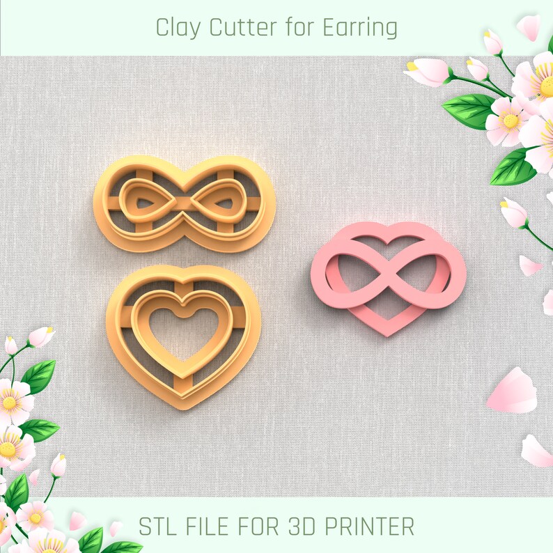 Heart & Infinity Clay Cutter Set: Valentine's Earring STL File (digital ...