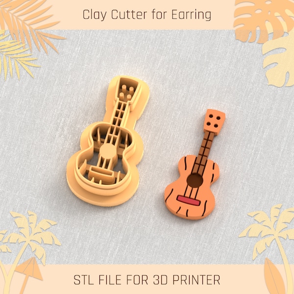 Ukulele Clay Cutter, Ukulele Earring, Summer Clay Cutters, 5 Sizes, STL Earring, Digital STL File