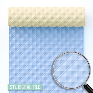 May include: A light blue patterned roller with a diamond design, paired with a matching blue surface. The roller is a light beige color. The text "STL DIGITAL FILE" is at the bottom. A magnifying glass is in the image.